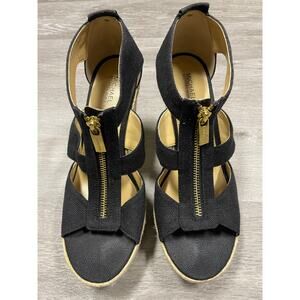 MICHAEL Michael Kors Damita espadrille wedge sandals black canvas Women’s Size 8